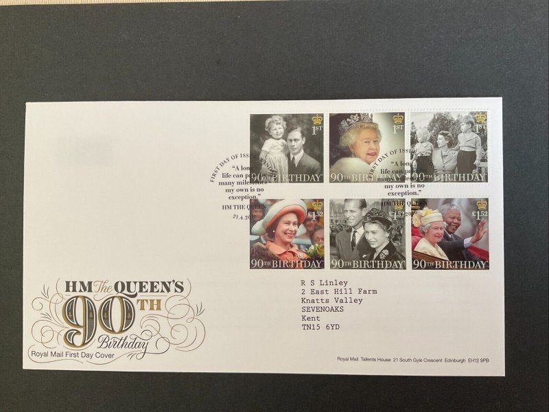 GB 2016 Queen's 90th Birthday Set on First Day Cover with Windsor Berks SHS 