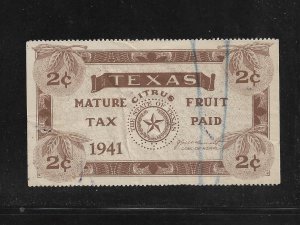 US State Revenues: Texas Citrus Fruit Stamp; 2c 1941 Issue; #CF30; Used