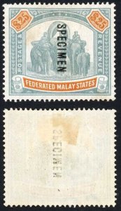 Malay Federation SG26s Twenty Five Doll opt SPECIMEN WMk Crown CC Cat 450 Pounds