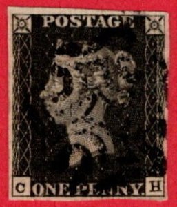 GBR SC #1 U (C,H) 1840 Queen Victoria black MC cancel 4 margins CV $425.00