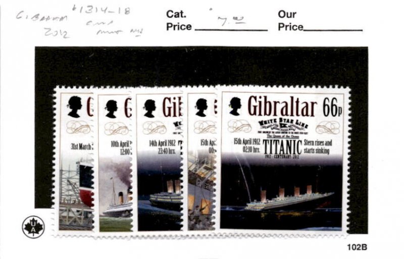 Gibraltar, Postage Stamp, #1314-1318 Mint NH, 2012 Ship, Titanic