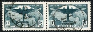 France SG554 1936 10f 100th Flight France to S. America Fine used PAIR