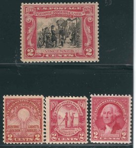 US 4 Different Red 2¢ MNH VF 1929-31 SCV $5.15