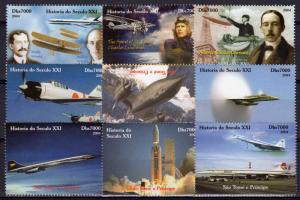 St.Thomas and Prince 2004 Space/Concorde/Wrigth Brothers Set (9)  Perforated MNH