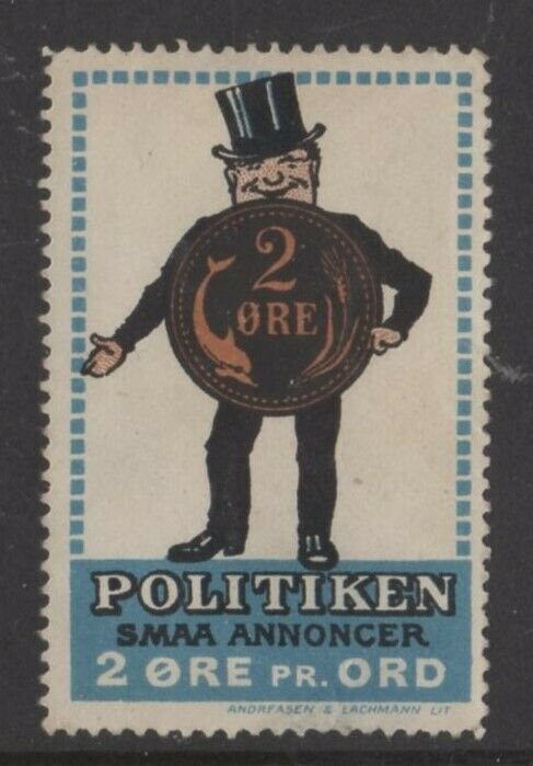 Denmark- Small Political Ads 2 Ore per Word Advertising Stamp - NG