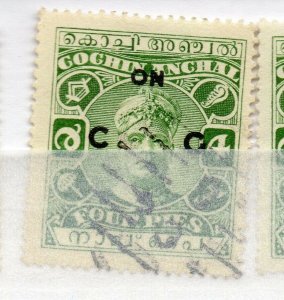 India Cochin 1948-49 Early Issue used Shade of 4p. Optd NW-16218