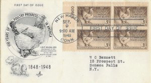 1948 FDC, #968, 3c Poultry Industry, Art Craft, plate block of 4 - #2