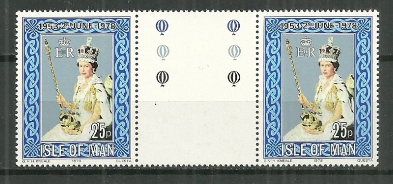 1978 Isle of  Man 130  25p Coronation MNH gutter pair