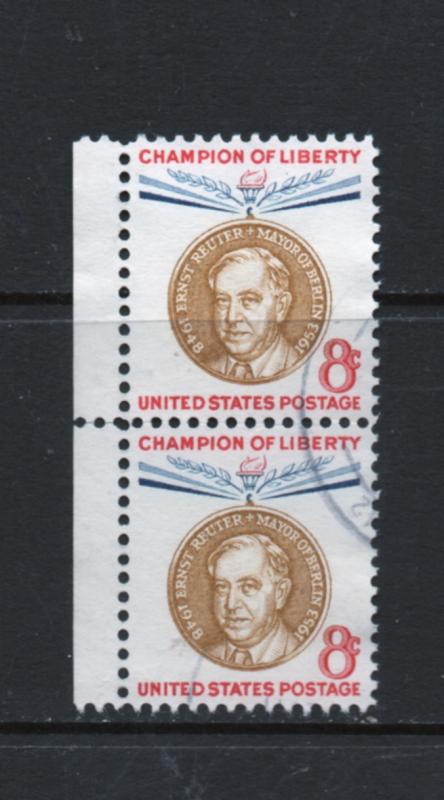 Scott # 1137  used  pair  8 cent Champion  of  LIBERTY