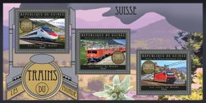 GUINEA - 2012 - Swiss Trains - Perf 3v Sheet - Mint Never Hinged