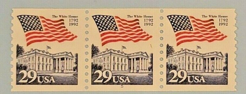 UNITED STATES, SCOTT # 2609, COIL STRIP OF 3 PNC, FLAG OVER WHITE HOUSE, MNH