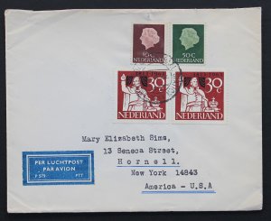Netherlands #344,354,421 (2) + Air Mail Label  on Cover to New York USA