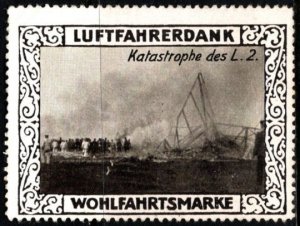 1914 WW I Germany Poster Stamp Luftfahrerdank Wohlfahrtsmarke Catastrophe L.2.