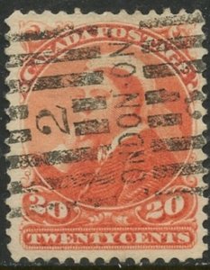 CANADA Sc#46 1893 20c Vermilion ‘Widow Weed’ VF Centered Used (ab)