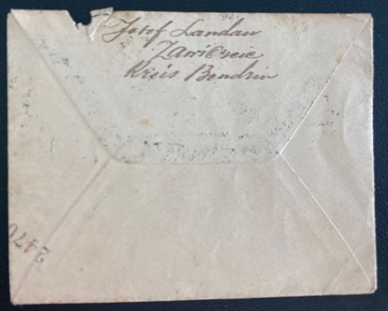1916 Zawiercie Poland Germany Cover To Karlsbad Provisional Stamps