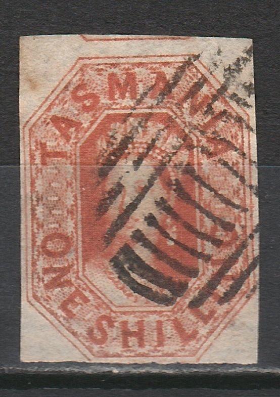 TASMANIA 1858 QV CHALON 1/- IMPERF USED