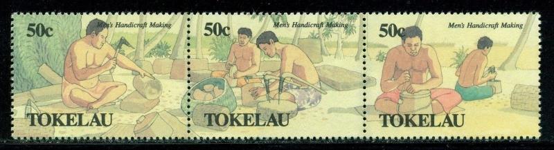 Tokelau Scott #174a, 177a MH - Strips of 3 Men's Handicrafts CV$10+