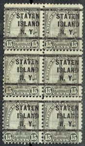 1931 15c LIBERTY w/STATEN IS. NY (696-235) precancel block of 6. ROTARY MULTIPLE