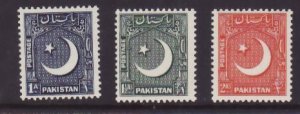 Pakistan-Sc#47a-49a- id9-three unused og NH with perf 13-star & crescent-1952-3-