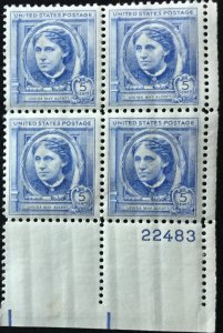 US #862 MNH UR Plate Block of 4 Louisa May Alcott SCV $8.00