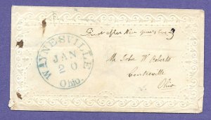 WAYNESVILLE, O. c1840 STAMPLESS COVER, LADIES SIZE, U.S. POSTAL HISTORY.