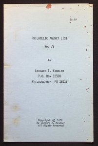 Philatelic Agency List No. 78 by Leonard Kindler (1978)