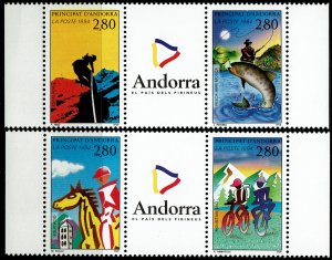 Andorra French #440a-442a Pairs and Labels MNH - Tourist Sports (1994)