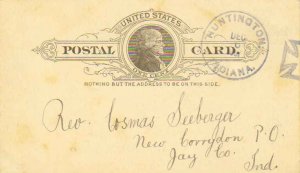 United States Indiana Huntington 1887 double rim maltese cross  Postal Card.