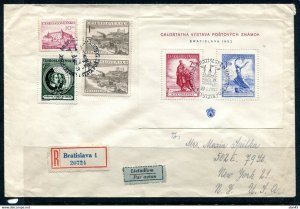 Czechoslovakia 1952 Register Cover Bratislava to New York Special cancel inc Mi