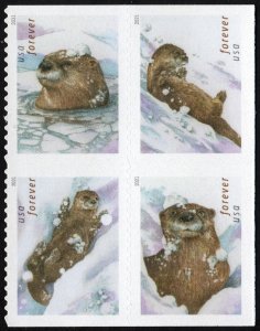 USA 5651a,5648-5651 Mint (NH) Otters In The Snow Block of 4 Forever Stamps