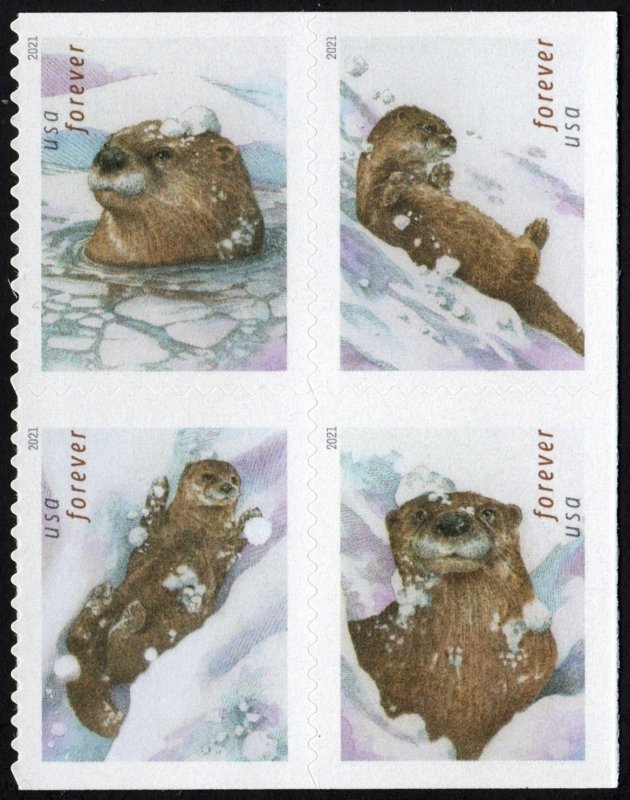 USA 5651a,5648-5651 Mint (NH) Otters In The Snow Block of 4 Forever Stamps