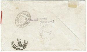 British Virgin Islands 1918 Road Town cancel on registered cover to the U.S.