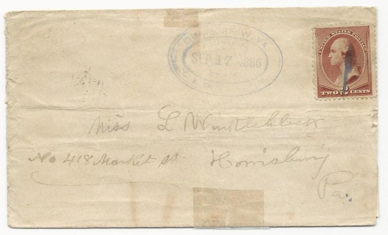 VA Cover US Scott #210 Fancy Dunmore, WV Cancel September 17, 1886