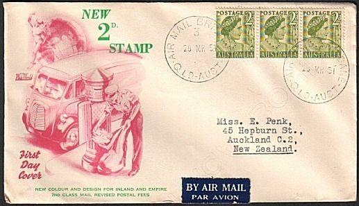 AUSTRALIA 1951 2d def strip of 3 on commem FDC...........................18008