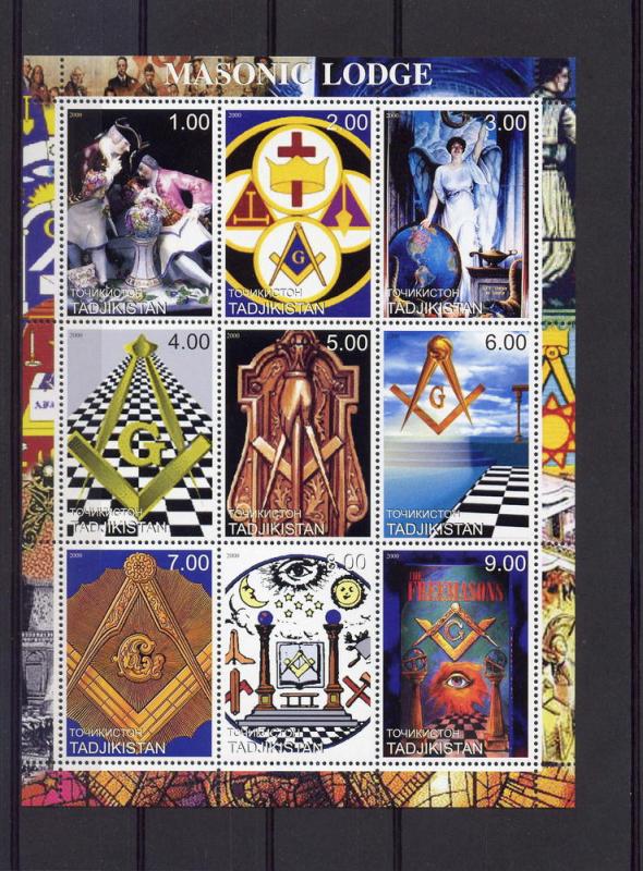 Tajikistan  2000 MASONIC LODGE Sheetlet (9) Perforated MNH