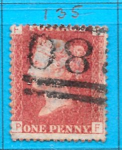 GB QV 1868 SG43 / 44, 1d Penny Red,  Good Used, Plate 135 (PF)  Cat £30
