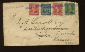 Guam Scott 1, 2, 5 Stamps on Cover to Topeka & Eureka, KS 1900 AGANA, GUAM CCL