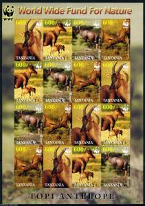 TANZANIA  WORLD WILDLIFE FUND SCOTT#2437  SHEET OF SIXTEEN  RARE IMPERF