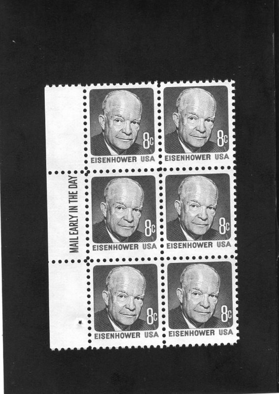 1394 Eisenhower, MNH Left Side Mail Early blk/6