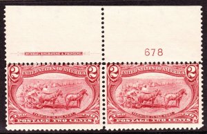US 286 2c Trans-Mississippi Mint Plate #678 Top Pair Fine OG NH SCV $160