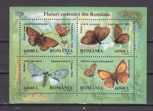 Romania, Scott cat. 4535 a-d. Butterflies sheet of 4.