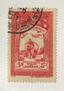 Cambodia 1954 Scott 32 used - 5p, Elephant, Means of Post Transportation