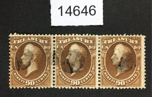 MOMEN: US STAMPS # O82 STRIP OF 3 USED $53+++ LOT #14646