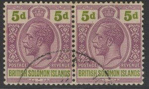 BRITISH SOLOMON IS. SG46 1927 5d DULL PURPLE & OLIVE-GREEN FINE USED PAIR