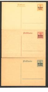 Germany Occupation WWI Belgium 3 postal stationeries mint c135