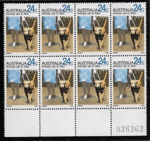 1971 Australia 502 24¢ Seeing Eye Dog MNH block of 8 with plate number