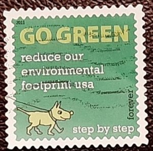 US Scott # 4524f; used (44c) go green issue from 2011; XF centering; off paper