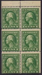 405B 1 cent Washington Green pane of 6 Stamp mint OG NH F-VF