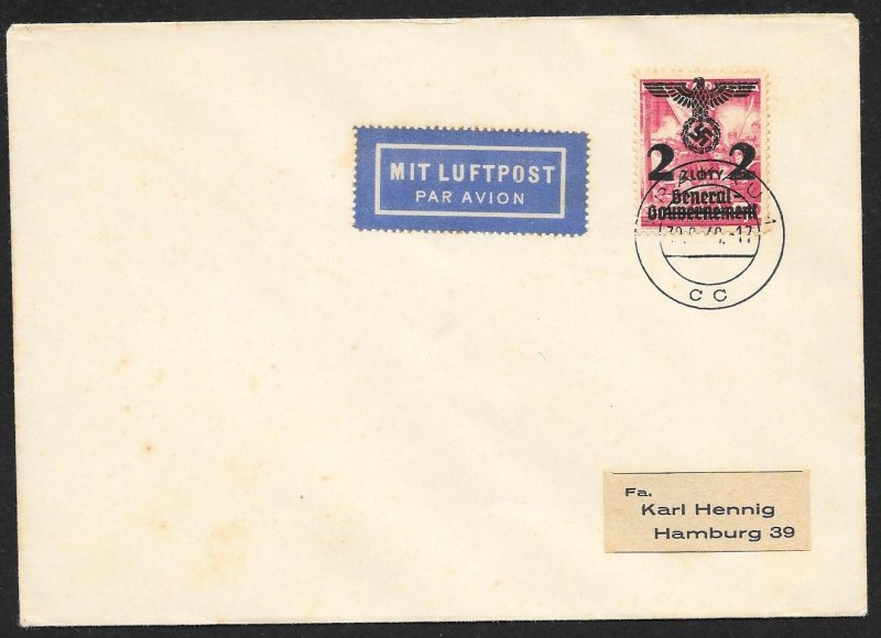 POLAND Sc#N46 Cover canceled 1940 Krakau to Hamburg