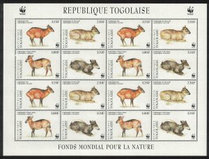 Togo WWF West African Duikers Sheetlet of 4 sets 1996 MNH SC#1720 a-d